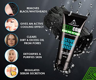 UrbanGabru Charcoal Black Peel Off Mask for Men & Women | Removes Blackheads and Whiteheads | Active Cooling Effect | Deep Skin Purifying Cleansing (120 g)